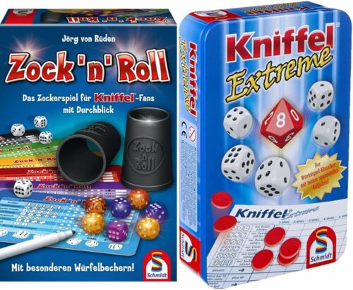 Schmidt Spiele 49320 Zock'n'Roll & 51296 Kniffel Extreme, Bring Mich mit Spiel in Metalldose