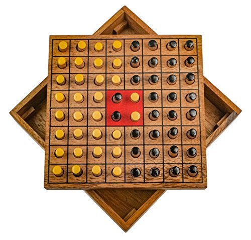 LOGOPLAY Wende den Stein - Kleines REISESPIEL 14 x 14 cm - Erobere den Stein - Strategiespiel - Denkspiel - Brettspiel aus Holz für 2 Spieler