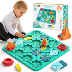 burgkidz Logischer Straßenbauer für Kinder, Logik Puzzle Labyrinth Brettspiele mit Auto Zurückziehen und Murmeln, Gehirn Spiele Kinderspielzeug Geschenk für 4 5 6 7 8 Jahre alte Jungen Mädchen