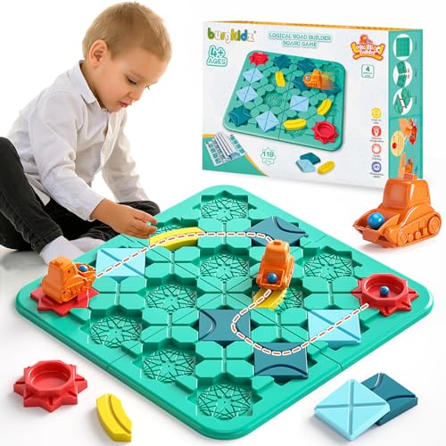 burgkidz Logischer Straßenbauer für Kinder, Logik Puzzle Labyrinth Brettspiele mit Auto Zurückziehen und Murmeln, Gehirn Spiele Kinderspielzeug Geschenk für 4 5 6 7 8 Jahre alte Jungen Mädchen